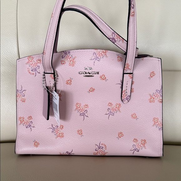 Coach Light Pink Floral Satchel with zip around wallet - Picture 1 of 8